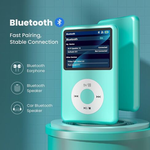 128G Mp3 Player with Bluetooth, 2.4" Portable Mini HiFi Sound Bluetooth Walkman Best Choice for 2024 (Turquoise) in Saudi Arabia