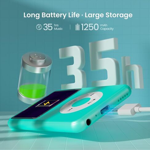 128G Mp3 Player with Bluetooth, 2.4" Portable Mini HiFi Sound Bluetooth Walkman Best Choice for 2024 (Turquoise) in Saudi Arabia