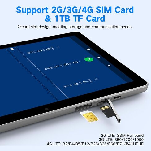 تابلت 10.1 بوصة أندرويد 13، 2024 تابلت خلوي مع فتحة بطاقة SIM، تابلت وهاتف 4G LTE (إجراء المكالمات)، G+G HD IPS، تابلت مع حافظة، 6 جيجابايت + 64 جيجابايت، دعم 1 تيرابايت، 5 ميجابكسل + 8 ميجابكسل نظام تحديد المواقع 5G واي فاي in Kuwait