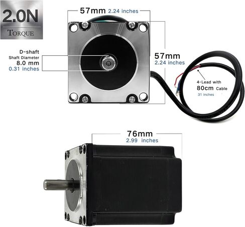 Nema 23 Stepper Motor 57x57x112mm Body 1.8 Stepper Angle 4.0A,Torque 2.8N,2 Phase 4-Lead with 80cm Cable for 3D Printer, CNC Machine and Robotics in Kuwait