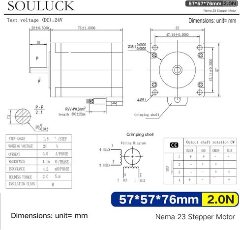 Nema 23 Stepper Motor 57x57x112mm Body 1.8 Stepper Angle 4.0A,Torque 2.8N,2 Phase 4-Lead with 80cm Cable for 3D Printer, CNC Machine and Robotics in Kuwait