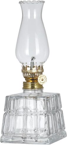 Chamber Large Oil Lamp Classic Square Kerosene Lamp Lantern Vintage Oil Lamps for Indoor Use Decorative Antique Clear Hurricane Lamp for Emergency Lighting, 11 Inch Height, Black in Saudi Arabia
