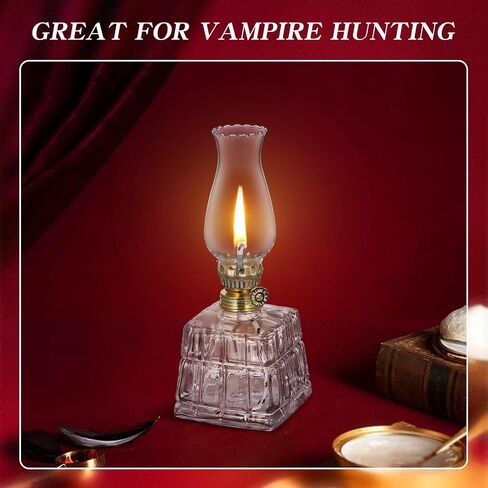 Chamber Large Oil Lamp Classic Square Kerosene Lamp Lantern Vintage Oil Lamps for Indoor Use Decorative Antique Clear Hurricane Lamp for Emergency Lighting, 11 Inch Height, Black in Saudi Arabia