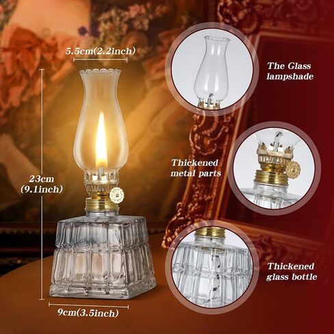 Chamber Large Oil Lamp Classic Square Kerosene Lamp Lantern Vintage Oil Lamps for Indoor Use Decorative Antique Clear Hurricane Lamp for Emergency Lighting, 11 Inch Height, Black in Saudi Arabia
