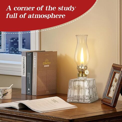 Chamber Large Oil Lamp Classic Square Kerosene Lamp Lantern Vintage Oil Lamps for Indoor Use Decorative Antique Clear Hurricane Lamp for Emergency Lighting, 11 Inch Height, Black in Saudi Arabia