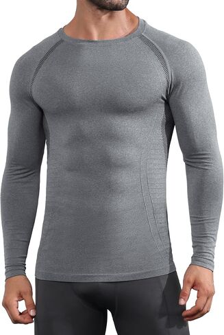 Men's Long Sleeve Workout Shirt Seamless Running Gym Tee Shirts Athletic Base Layer Compression Undershirt Top in Saudi Arabia