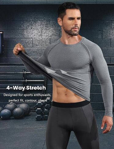 Men's Long Sleeve Workout Shirt Seamless Running Gym Tee Shirts Athletic Base Layer Compression Undershirt Top in Saudi Arabia