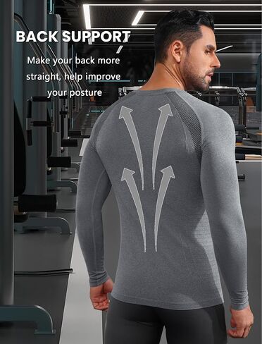 Men's Long Sleeve Workout Shirt Seamless Running Gym Tee Shirts Athletic Base Layer Compression Undershirt Top in Saudi Arabia