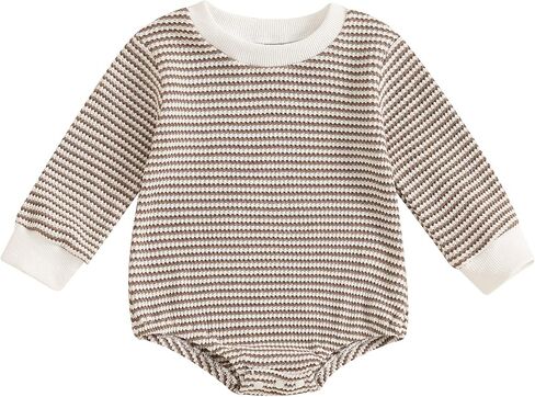 Newborn Baby Girl Boy Fall Winter Clothes Long Sleeve Stripe Sweatshirt Romper Cute Shirt Unisex Outfit 0-18M in Saudi Arabia