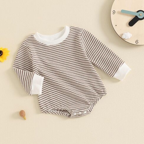 Newborn Baby Girl Boy Fall Winter Clothes Long Sleeve Stripe Sweatshirt Romper Cute Shirt Unisex Outfit 0-18M in Saudi Arabia