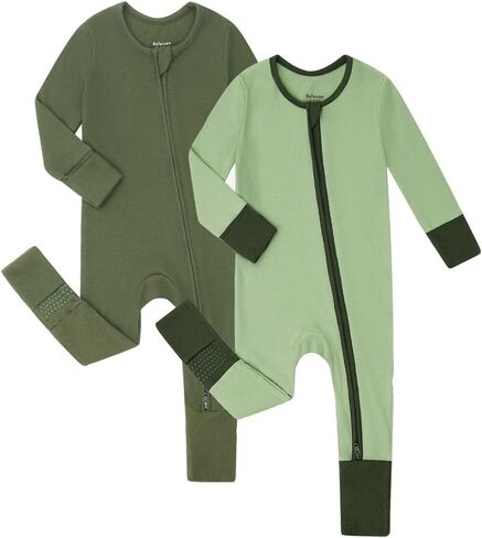 Bafeicao 2 Pack Baby Rayon of Bamboo Romper Sleeper مع الأصفاد القفازات اتجاهين سحاب قطعة واحدة بدون أقدام PJs للنوم واللعب in Saudi Arabia