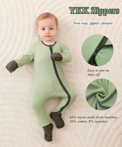 Bafeicao 2 Pack Baby Rayon of Bamboo Romper Sleeper مع الأصفاد القفازات اتجاهين سحاب قطعة واحدة بدون أقدام PJs للنوم واللعب in Saudi Arabia