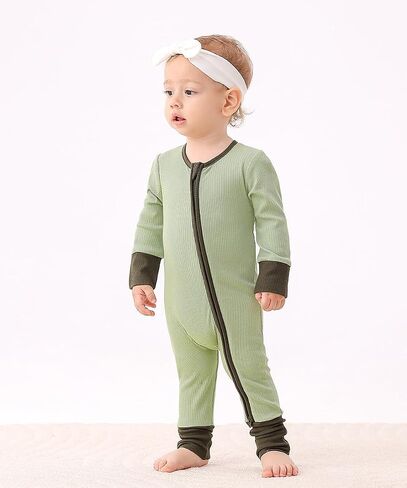 Bafeicao 2 Pack Baby Rayon of Bamboo Romper Sleeper مع الأصفاد القفازات اتجاهين سحاب قطعة واحدة بدون أقدام PJs للنوم واللعب in Saudi Arabia