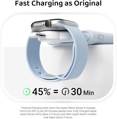 شاحن ELETIUO مغناطيسي محمول على شكل سحابة متوافق مع ساعة Apple، شاحن لاسلكي USB لاسلكي iWatch، شحن سريع لسلسلة Ultra2/Ultra/SE2/SE/9/8/7/6/5/4/3/2/1,41/ 45/44/42/40/38 مللي متر ، أبيض in Kuwait