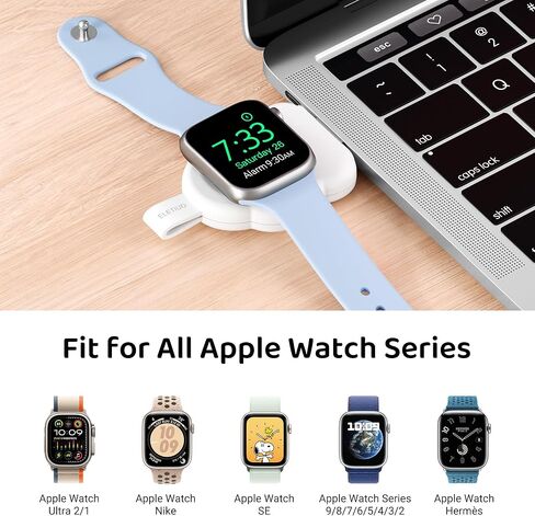 شاحن ELETIUO مغناطيسي محمول على شكل سحابة متوافق مع ساعة Apple، شاحن لاسلكي USB لاسلكي iWatch، شحن سريع لسلسلة Ultra2/Ultra/SE2/SE/9/8/7/6/5/4/3/2/1,41/ 45/44/42/40/38 مللي متر ، أبيض in Kuwait