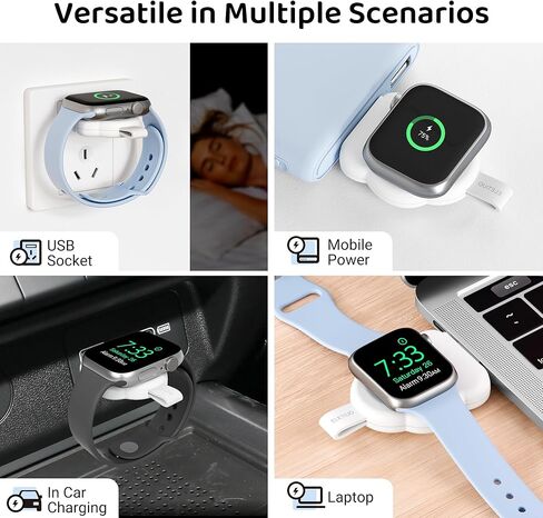 شاحن ELETIUO مغناطيسي محمول على شكل سحابة متوافق مع ساعة Apple، شاحن لاسلكي USB لاسلكي iWatch، شحن سريع لسلسلة Ultra2/Ultra/SE2/SE/9/8/7/6/5/4/3/2/1,41/ 45/44/42/40/38 مللي متر ، أبيض in Kuwait