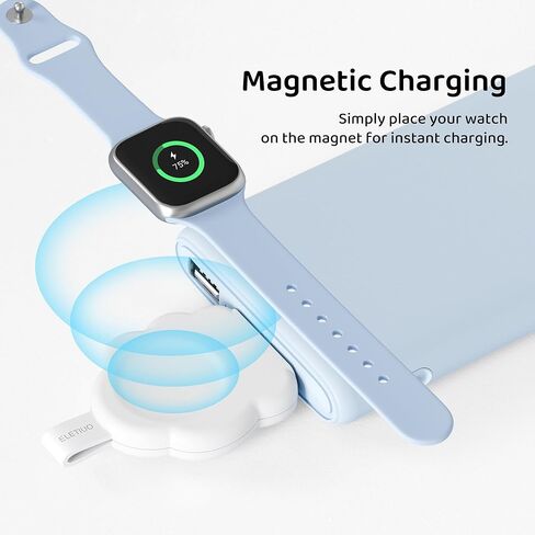 شاحن ELETIUO مغناطيسي محمول على شكل سحابة متوافق مع ساعة Apple، شاحن لاسلكي USB لاسلكي iWatch، شحن سريع لسلسلة Ultra2/Ultra/SE2/SE/9/8/7/6/5/4/3/2/1,41/ 45/44/42/40/38 مللي متر ، أبيض in Kuwait