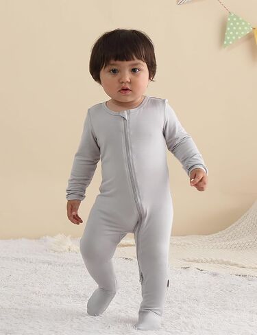 Long Sleeve Baby Bamboo Rayon Romper Infant One-Piece Double Zipper Footies | Soft, Breathable, Stretchy, Skin Friendly, Quick Dry, Comfy, Gentle, Newborn, Sleepers, Pajamas, Infant, Non-Slip, Snug Fit in Saudi Arabia