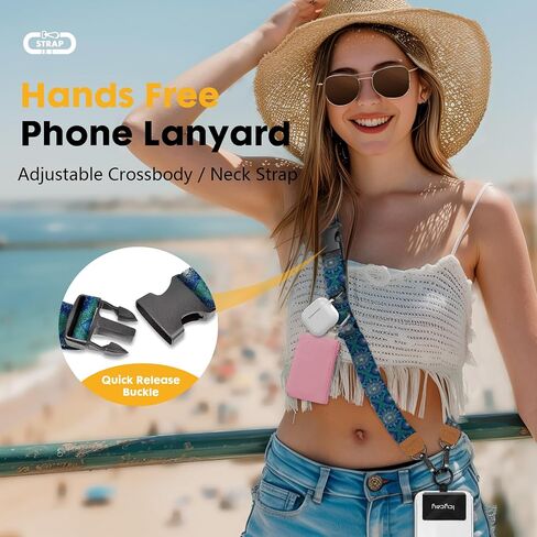 Phone Lanyard Crossbody, Boho Blue Cell Phone Lanyard for Around The Neck Adjustable Phone Strap, Anti Theft Cute Lanyard for iPhone Case ID Holder Keys Phone Accessories Travel Essential in Saudi Arabia