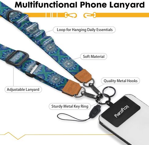 Phone Lanyard Crossbody, Boho Blue Cell Phone Lanyard for Around The Neck Adjustable Phone Strap, Anti Theft Cute Lanyard for iPhone Case ID Holder Keys Phone Accessories Travel Essential in Saudi Arabia