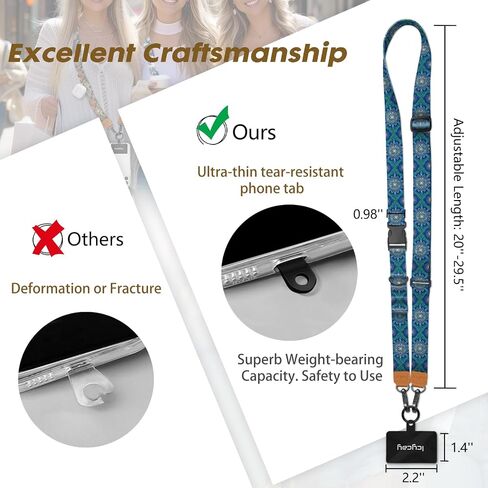 Phone Lanyard Crossbody, Boho Blue Cell Phone Lanyard for Around The Neck Adjustable Phone Strap, Anti Theft Cute Lanyard for iPhone Case ID Holder Keys Phone Accessories Travel Essential in Saudi Arabia