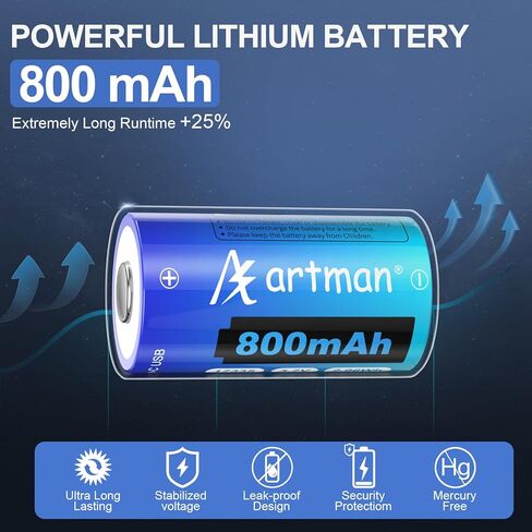 Artman CR123A Lithium Batteries 4 Pack 123a Lithium Batteries 3.7V CR17345 USB-C Rechargeable Batteries Compatible with Arlo Cameras VMC3030 VMK3200 VMS3330 3430 3530, Flashlight Microphone in Kuwait
