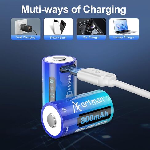 Artman CR123A Lithium Batteries 4 Pack 123a Lithium Batteries 3.7V CR17345 USB-C Rechargeable Batteries Compatible with Arlo Cameras VMC3030 VMK3200 VMS3330 3430 3530, Flashlight Microphone in Kuwait