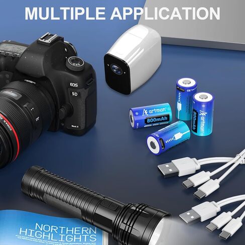 Artman CR123A Lithium Batteries 4 Pack 123a Lithium Batteries 3.7V CR17345 USB-C Rechargeable Batteries Compatible with Arlo Cameras VMC3030 VMK3200 VMS3330 3430 3530, Flashlight Microphone in Kuwait