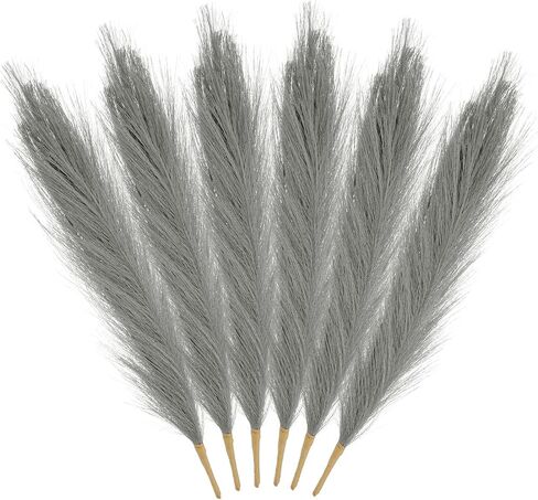 MECCANIXITY 6 Pack 42pcs Faux Pampas Grass,Tall 17.7"/45cm Fake Fluffy Pampas Grass Decor for Living Room Party Wall Vase Wedding Decoration,Dark Green in Saudi Arabia