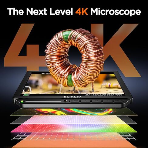 مجهر رقمي Elikliv التركيز التلقائي 4K EM4K-AF، مجهر عملة معدنية 8 بوصات، مجهر HDMI 52 ميجابكسل، مجهر لحام للإصلاح الإلكتروني، مجهر LCD للبالغين، مجهر فيديو UHD، حامل 10 بوصات، 64 جيجا in Kuwait