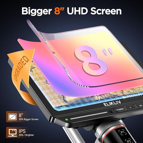 مجهر رقمي Elikliv التركيز التلقائي 4K EM4K-AF، مجهر عملة معدنية 8 بوصات، مجهر HDMI 52 ميجابكسل، مجهر لحام للإصلاح الإلكتروني، مجهر LCD للبالغين، مجهر فيديو UHD، حامل 10 بوصات، 64 جيجا in Kuwait