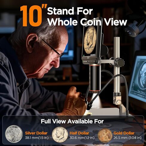 مجهر رقمي Elikliv التركيز التلقائي 4K EM4K-AF، مجهر عملة معدنية 8 بوصات، مجهر HDMI 52 ميجابكسل، مجهر لحام للإصلاح الإلكتروني، مجهر LCD للبالغين، مجهر فيديو UHD، حامل 10 بوصات، 64 جيجا in Kuwait