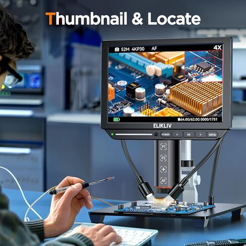 مجهر رقمي Elikliv التركيز التلقائي 4K EM4K-AF، مجهر عملة معدنية 8 بوصات، مجهر HDMI 52 ميجابكسل، مجهر لحام للإصلاح الإلكتروني، مجهر LCD للبالغين، مجهر فيديو UHD، حامل 10 بوصات، 64 جيجا in Kuwait