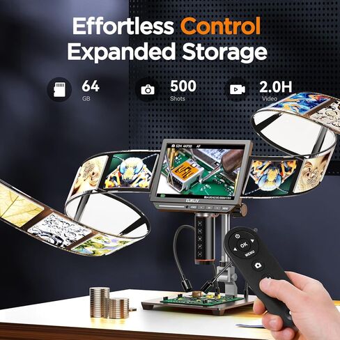 مجهر رقمي Elikliv التركيز التلقائي 4K EM4K-AF، مجهر عملة معدنية 8 بوصات، مجهر HDMI 52 ميجابكسل، مجهر لحام للإصلاح الإلكتروني، مجهر LCD للبالغين، مجهر فيديو UHD، حامل 10 بوصات، 64 جيجا in Kuwait