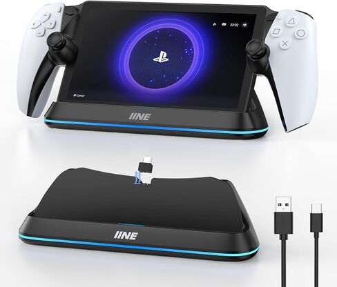 IINE Charging Dock Station for PlayStation Portal, Charger Stand for PS Portal with RGB Light and Magnetic Type C Port, Non-Slip Charge Base Holder for PlayStation 5 Portal Console (Black) in Saudi Arabia