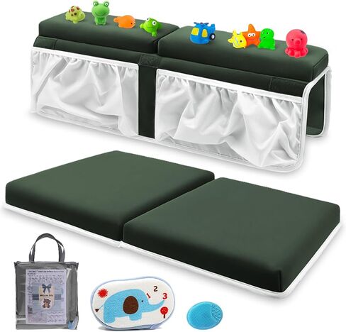 Bath Kneeler and Elbow Rest Pad Set for Baby Bathtub, Thick Non-Slip Bathing Kneeling Mat Cushion Quick Drying Bathtub Knee Saver with Arm Support and Pockets for Bathroom Bathing time Comfort, Gray in Saudi Arabia