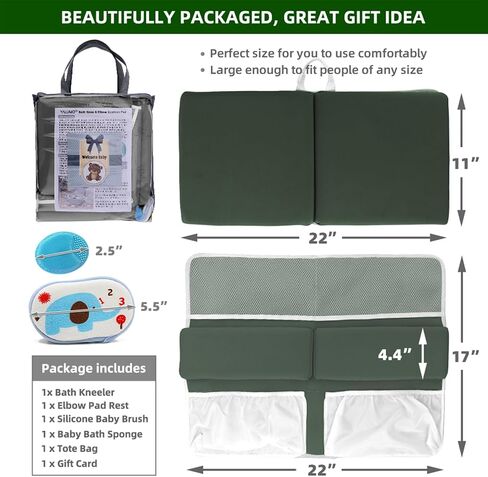 Bath Kneeler and Elbow Rest Pad Set for Baby Bathtub, Thick Non-Slip Bathing Kneeling Mat Cushion Quick Drying Bathtub Knee Saver with Arm Support and Pockets for Bathroom Bathing time Comfort, Gray in Saudi Arabia