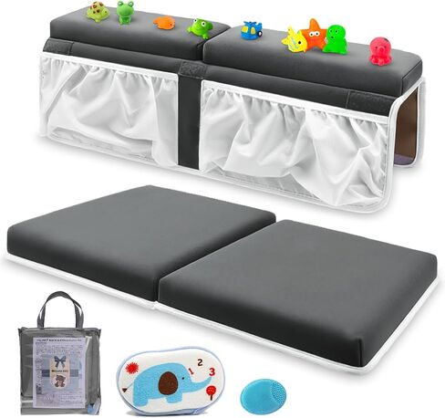 Bath Kneeler and Elbow Rest Pad Set for Baby Bathtub, Thick Non-Slip Bathing Kneeling Mat Cushion Quick Drying Bathtub Knee Saver with Arm Support and Pockets for Bathroom Bathing time Comfort, Gray in Saudi Arabia