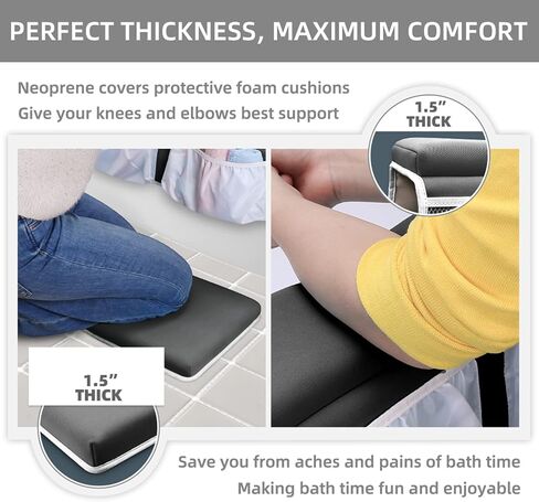 Bath Kneeler and Elbow Rest Pad Set for Baby Bathtub, Thick Non-Slip Bathing Kneeling Mat Cushion Quick Drying Bathtub Knee Saver with Arm Support and Pockets for Bathroom Bathing time Comfort, Gray in Saudi Arabia