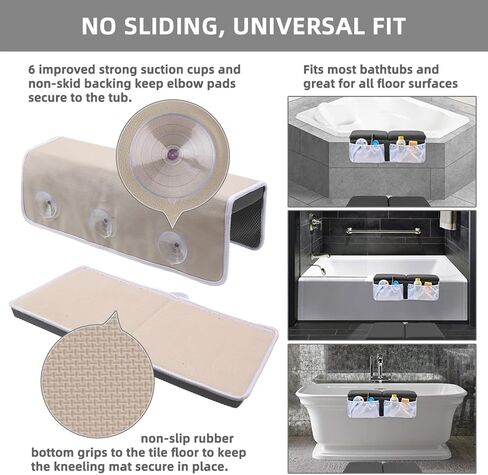 Bath Kneeler and Elbow Rest Pad Set for Baby Bathtub, Thick Non-Slip Bathing Kneeling Mat Cushion Quick Drying Bathtub Knee Saver with Arm Support and Pockets for Bathroom Bathing time Comfort, Gray in Saudi Arabia