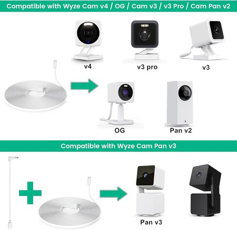 كابل تمديد للكاميرا بطول 50 قدمًا لكاميرا Wyze Cam v4، وWyze Cam Pan v3، وWyze OG، وWyze Cam v3 وv3 Pro، وسلك شحن خارجي مع محول على شكل حرف L ومحول طاقة 18 وات in Saudi Arabia