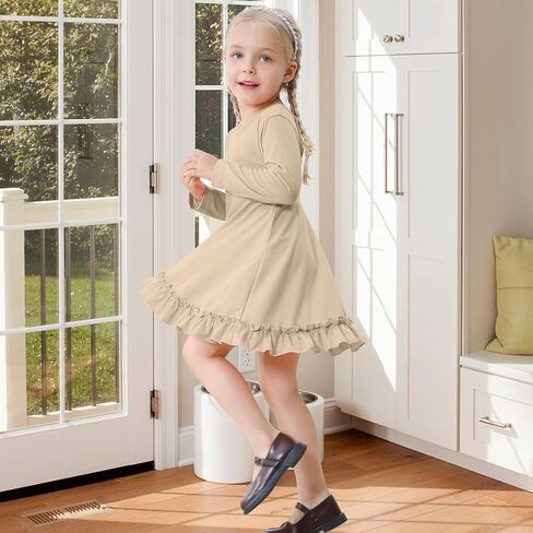Toddler Dress Long Sleeve Baby Girls Dresses A Line Twirly Fall Winter Dresses for Girls Casual Party Birthday Dress in Kuwait