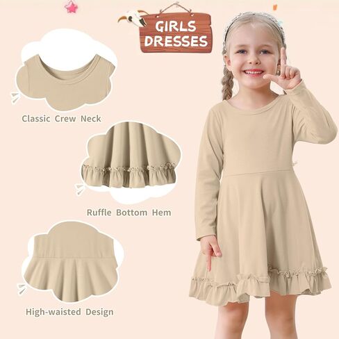 Toddler Dress Long Sleeve Baby Girls Dresses A Line Twirly Fall Winter Dresses for Girls Casual Party Birthday Dress in Kuwait