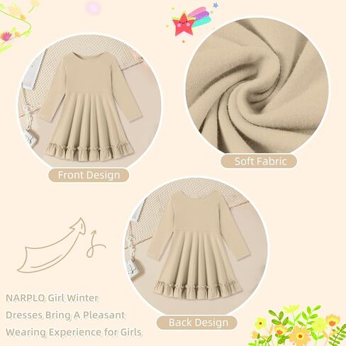Toddler Dress Long Sleeve Baby Girls Dresses A Line Twirly Fall Winter Dresses for Girls Casual Party Birthday Dress in Kuwait