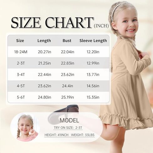Toddler Dress Long Sleeve Baby Girls Dresses A Line Twirly Fall Winter Dresses for Girls Casual Party Birthday Dress in Kuwait