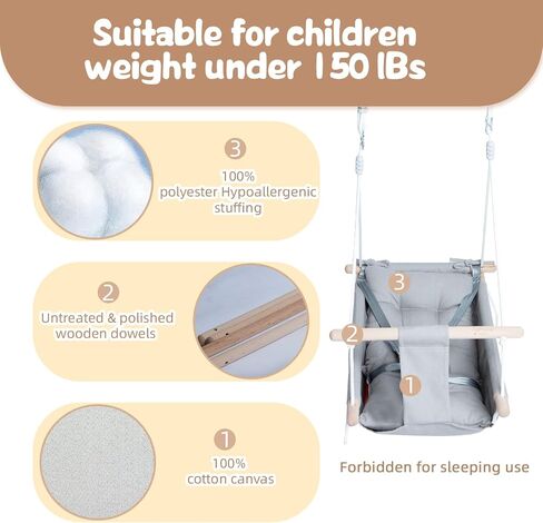 Glaf Baby Swing Outdoor and Indoor Infant Hammock Canvas Swing for Toddler Girl and Boy with a Comfortable Seat Adjustable Height 5-Point Harness and 3 Modes (Grey) in Saudi Arabia