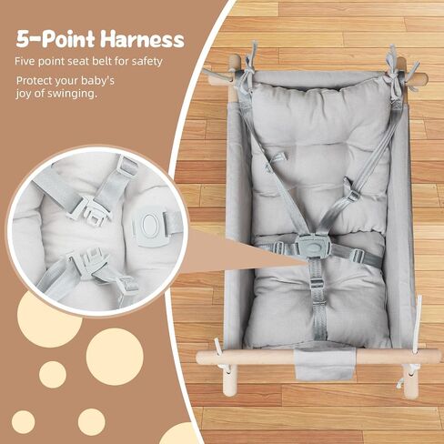 Glaf Baby Swing Outdoor and Indoor Infant Hammock Canvas Swing for Toddler Girl and Boy with a Comfortable Seat Adjustable Height 5-Point Harness and 3 Modes (Grey) in Saudi Arabia