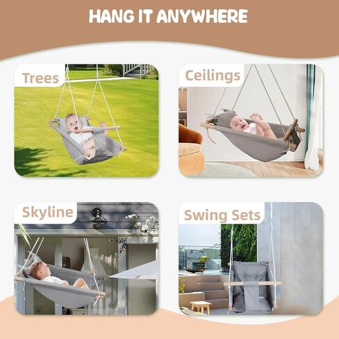 Glaf Baby Swing Outdoor and Indoor Infant Hammock Canvas Swing for Toddler Girl and Boy with a Comfortable Seat Adjustable Height 5-Point Harness and 3 Modes (Grey) in Saudi Arabia