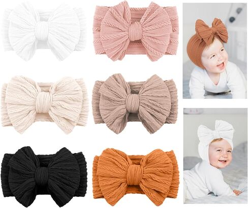 6pcs Baby Girl Bows Stretchy Soft Nylon Headbands Elastic Hair Bands with Bows For Newborn Baby Girls Infant Toddlers Kids in Saudi Arabia