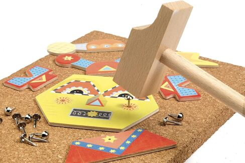 DJECO Tap Tap Robot - Educational Toddler and Baby Toy with 28 Illustrated Wooden Pieces, Nails, Cork Board, Wooden Hammer, and 5 Template Cards - Fun Interactive Learning for Boys & Girls, 4+ Years in Saudi Arabia